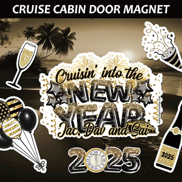 Personalized New Years Cruise Door Magnets Decoration/2025 Happy New Year Door Magnet/Cruise Magnet/Cruise Decor, Cruise Magnet