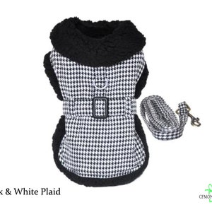 Black & White Houndstooth Plaid Pet Jacket, Pet Coat for Dogs, Dog Sherpa Coat, Dog jacket coat, dog clothes for small dogs