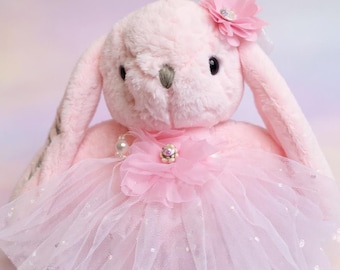 Personalized Embroidered Bunny, Pink Tulle Dress, Baby Shower Gift