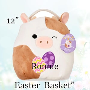 12&quot; Personalized Ronnie the Cow Squishmallow Plush Easter Basket | Soft Easter Basket | Custom Squishmallow Gift for Kids & Collectors