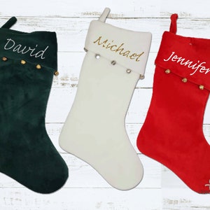 Personalized Velvet Christmas Stocking w Jingle Bells, Christmas Stocking personalized, Christmas Stocking w name, Christmas home decor