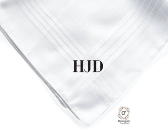 Monogram handkerchief Set of 3, Gifts for Him, Personalized Handkerchief,  White Cotton Handkerchiefs, Fathers day gift