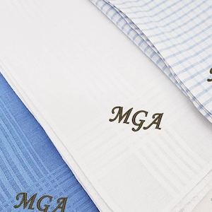 Mens Handkerchief Set of 3 or 5, Monogram Handkerchiefs, Blue Plaid, 100% Cotton,Hankies Gift Grandpa,Gift for Him,Personalized Handkerchief