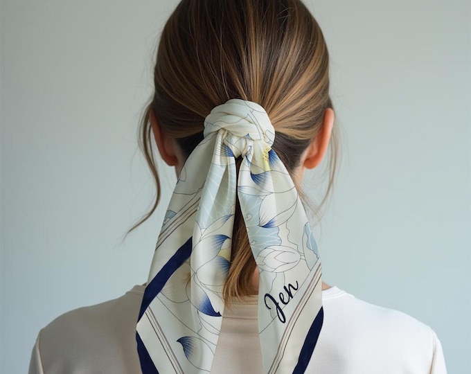Personalized Blue Silky Scarf - 28 Inch Square, Luxury Mother's Day Gift, Elegant Bandana for Her, Custom Accessories for Women