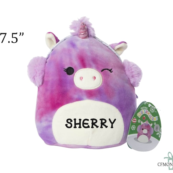 Personalized Squishmallow Lola Unicorn 7.5 inch, Tie Dye Unicorn Ear Muffs, Christmas gift for Kid, Personalized Stuffed Animal,Custom Plush