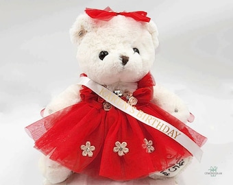 12" personalisierter Geburtstags-Teddybär, Quince Años Quinceañera Last Doll, Sweet 15 Teddybär, Geburtstags-Teddy-Geschenk, viktorianischer Teddybär, Tüll