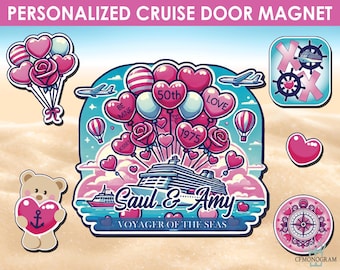 Imán personalizado para puerta de crucero de aniversario, decoración de luna de miel