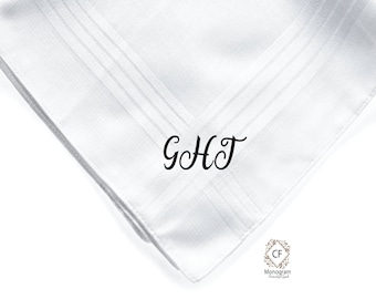 Mens Monogrammed handkerchief Set of 3, Gifts for Him, Personalized Handkerchief,  White Cotton Handkerchiefs