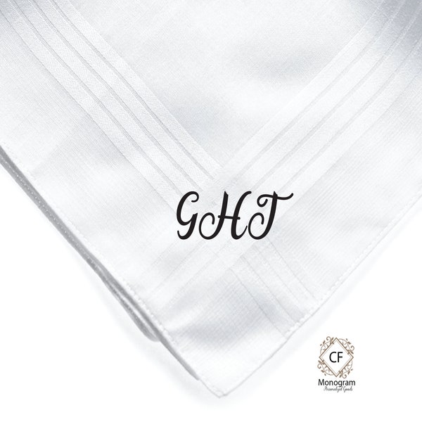 Mens Monogrammed handkerchief Set of 3, Gifts for Him, Personalized Handkerchief,  White Cotton Handkerchiefs