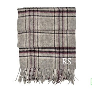 Embroidered Wool Scarf, Grey and burgundy Monogrammed Plaid Scarf Monogram Scarf, Gift for Her, Personalized Scarf, Tartan Plaid image 3