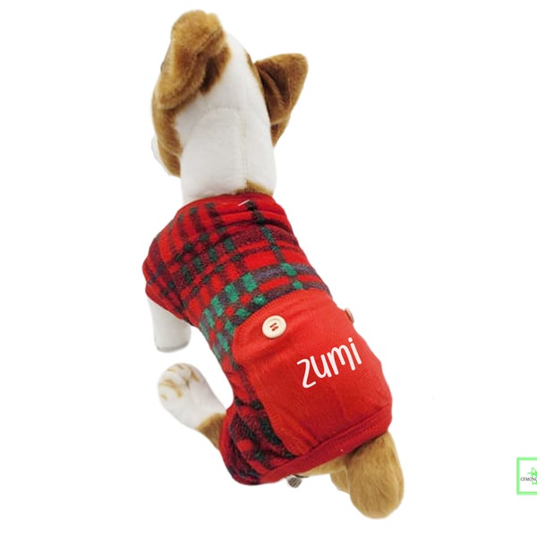 Personalized Red Tartan Plaid Pet Pajamas, Pet Pajamas for Dogs, Personalized Dog pajama, Custom Dog Pjs, Dog clothes for small dogs