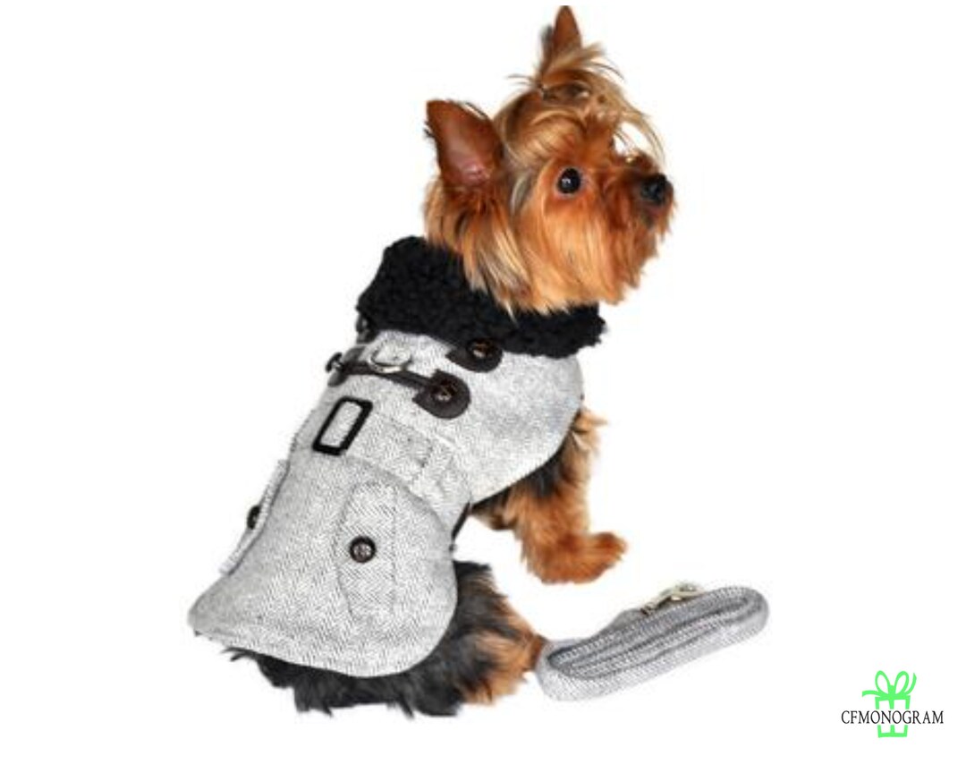 Black & White Herringbone Plaid Pet Jacket, Pet Coat for Dogs, Dog