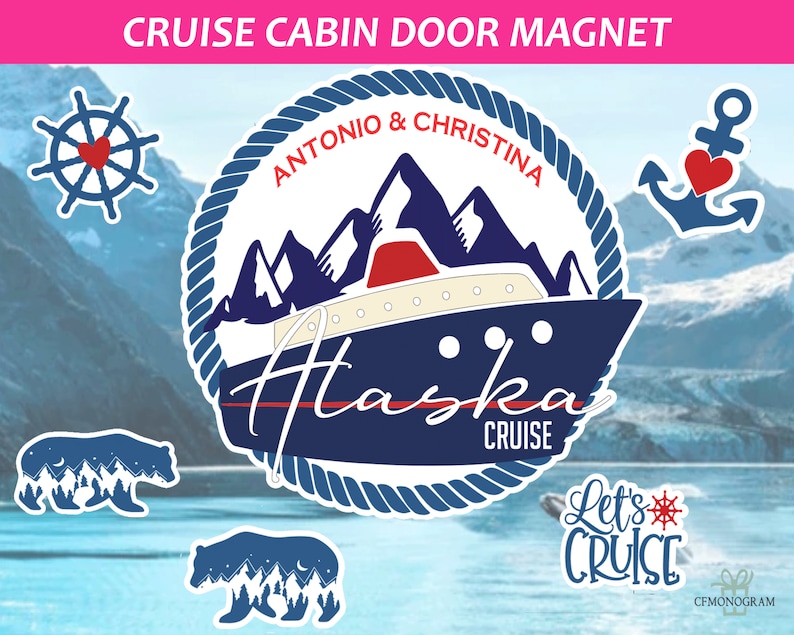 Personalized Alaska Cruise Door Magnets/ Alaska Cruise Magnet/ Alaska Cruiser Magnet/ Couples Cruise Decor, Wedding Cruise Magnet Set of 6