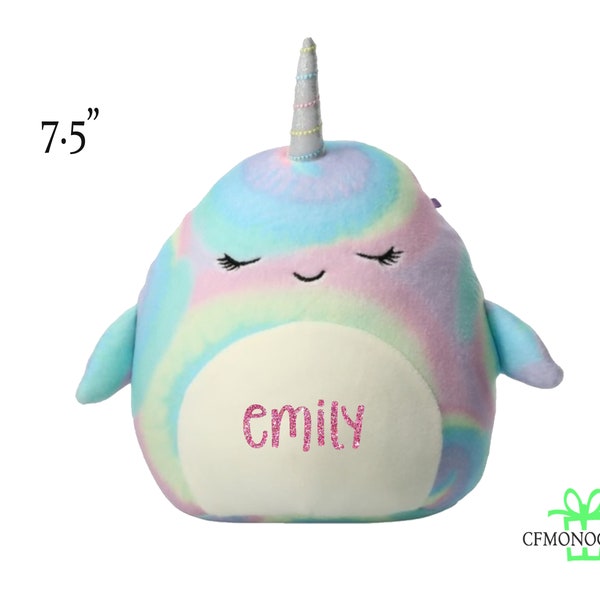 Personalized Squishmallow Ter Narwhal 7.5 inch, Squishable plush, Christmas gift for Kid, Personalized Stuffed Animal,Custom Plush