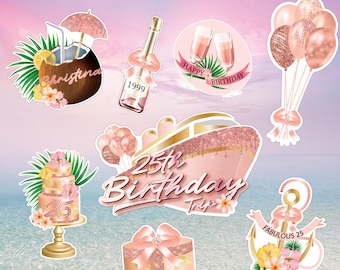 Personalized 50th Birthday Cruise Door Magnets, Rose Gold Decor