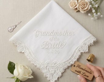Pañuelo bordado para la abuela de la novia, recuerdo de boda personalizado de algodón.