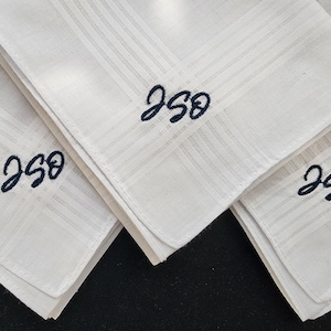 Mens Cotton handkerchief Set of 3, Custom Handkerchief, Gifts for Him, Personalized Handkerchief,  White Cotton Handkerchiefs