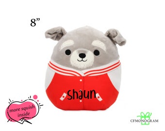Personalized Squishmallow Shaun Schnauzer 9&quot;, Grey Dog Red Jacket, Squishable plush, Birthday gift, Personalized Stuffed Animal, Custom Plus
