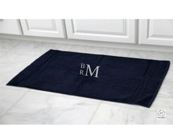 Monogrammed Bath Mat, Personalized Custom Bath Mat, Grey Bath Mat Towel,  100% Luxury Cotton Monogram Embroidered Bath Mat 