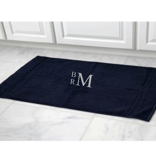 Monogrammed bath mat, Personalized custom bath mat, - Navy Bath Mat, 100% Luxury Cotton monogram embroidered bath mat