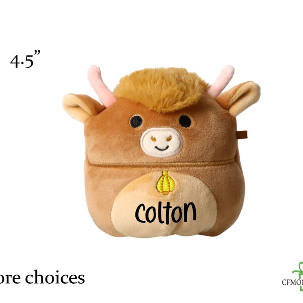 Pâques Squishmallow Calton Longhorn Bull 5", Connor Cow Bunny, Aimee Chick, Easter Squad, Code QR personnalisé, Panier de Pâques Stuffer