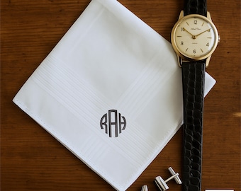 Set di 3 fazzoletti monogrammati da uomo, regali per lui, fazzoletti personalizzati, fazzoletti di cotone bianco