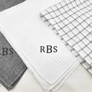 Mens Handkerchief Set of 3, Grey Monogram Handkerchiefs, 100% Cotton, Hankies Gift for Grandpa, Gifts for Him, Personalized Handkerchief