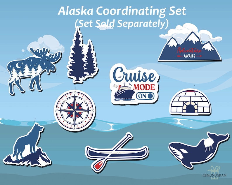 Personalized Alaska Cruise Door Magnets/ Alaska Cruise Magnet/ Alaska Cruiser Magnet/ Couples Cruise Decor, Wedding Cruise Magnet Set of 9