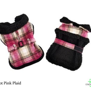 Hot Pink Plaid Pet Jacket, Pet Coat for Dogs, Dog Sherpa Coat, Dog jacket coat, dog clothes for small dogs
