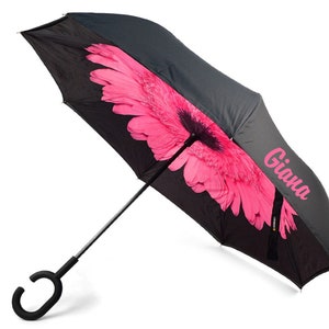 Aangepaste paraplu, gepersonaliseerde paraplu, roze bloemparaplu, monogramparaplu, gepersonaliseerd cadeau, leraarscadeau, cadeau voor werknemer