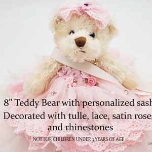 8 Personalized Birthday Teddy Bear, Quince Años Quinceañera Last Doll, Sweet 16 Teddy Bear,Birthday teddy gift, Victorian Teddy Bear, Tulle image 2