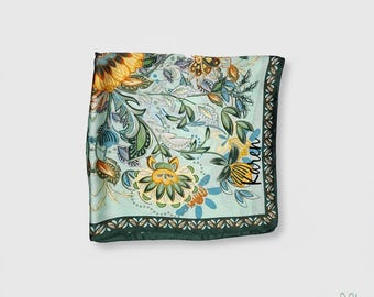 Personalized Floral Satin Scarf, Custom Name Neckerchief