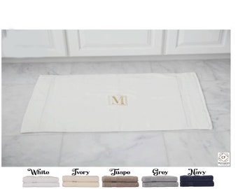 Monogrammed bath mat, Personalized custom bath mat, - White Bath Mat Towel, 100% Luxury Cotton monogram embroidered bath mat