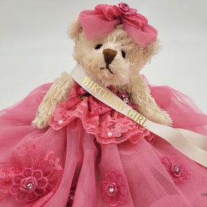 8 Personalized Birthday Teddy Bear, Quince Años Quinceañera Last Doll, Sweet 16 Teddy Bear,Birthday teddy gift, Victorian Teddy Bear, Tulle image 5