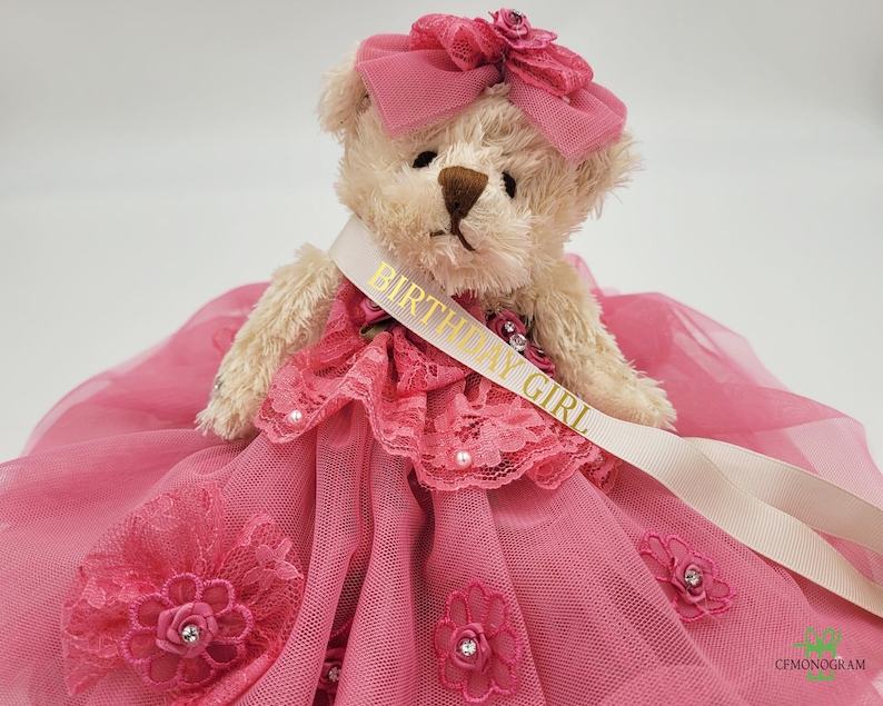 8 Personalized Birthday Teddy Bear, Quince Años Quinceañera Last Doll, Sweet 16 Teddy Bear,Birthday teddy gift, Victorian Teddy Bear, Tulle image 5