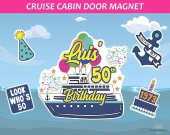 Personalized Birthday Cruise Door Magnet Set, Vintage Style