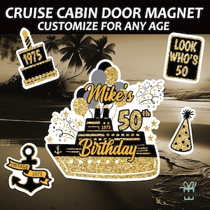 Personalized 50th Birthday Cruise Door Magnets Decoration/Happy Birthday Door Magnet/Cruise Magnet/Cruise Decor, Cruise Magnet Vintage