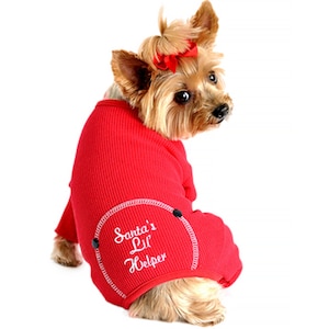 Christmas Dog Pajama - Santa&#39;s Lil&#39; Helper Pet Pajamas, Pet Pajamas for Dogs, Personalized Dog pajama, Dog clothes for small dogs, Red PJ