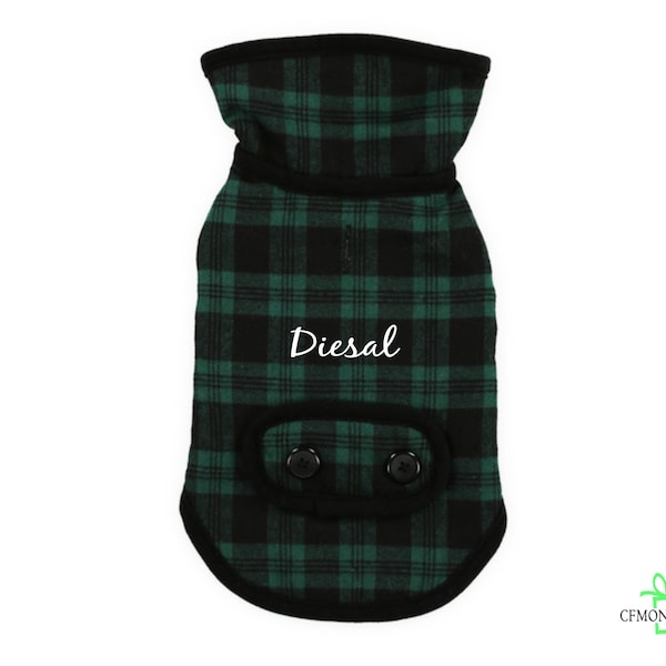 Personalized Green Buffalo Plaid Pet Jacket, Pet Coat for Dogs, Personalized Dog Sherpa Coat, Custom Dog jacket coat, Dog clothes small dogs