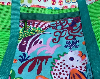 Mesh Tote Bag – Green Ocean Beach Adventure