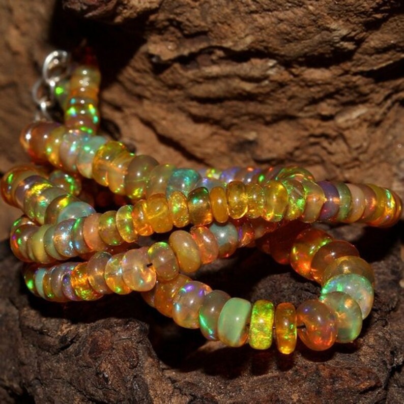 Opal Jewelry Opal Beads Necklace 39 Ct 3 to 5 mm 16 Natural Ethiopian Welo Fire Rondelle Opal Fire Smooth Beads Necklace Opal Beads