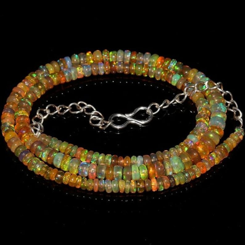 Opal Jewelry Opal Beads Necklace 39 Ct 3 to 5 mm 16 Natural Ethiopian Welo Fire Rondelle Opal Fire Smooth Beads Necklace Opal Beads