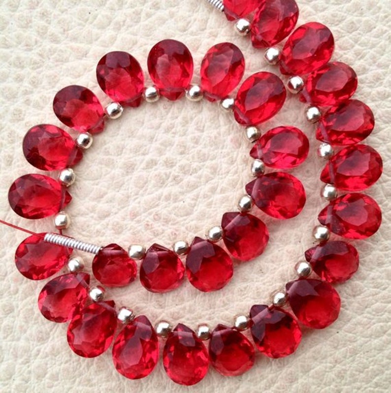 RUBY RED QUARTZ Faceted Cut Pear Shape Briolettes,8-10mm Size Full 6 Inch Strand