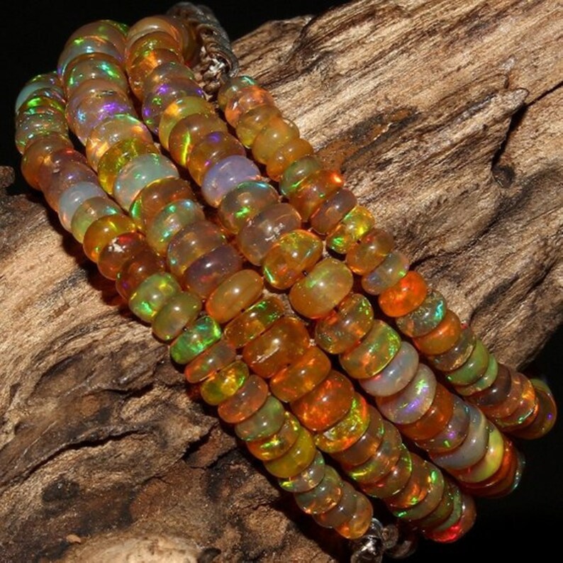 Opal Jewelry Opal Beads Necklace 39 Ct 3 to 5 mm 16 Natural Ethiopian Welo Fire Rondelle Opal Fire Smooth Beads Necklace Opal Beads