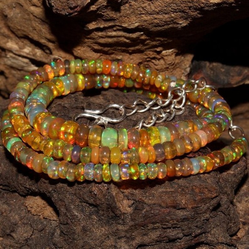 Opal Jewelry Opal Beads Necklace 39 Ct 3 to 5 mm 16 Natural Ethiopian Welo Fire Rondelle Opal Fire Smooth Beads Necklace Opal Beads
