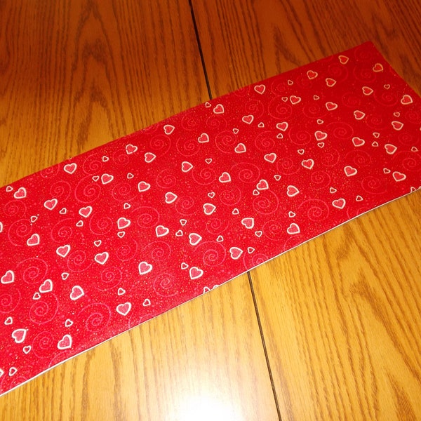 Valentine Hearts Swirls topper red kitchen table bath cover home décor handmade MINI table runner toilet tank topper (approx. 7.5" X 20")
