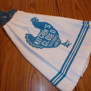 Double kitchen towel rooster print- handmade fabric top with button closure