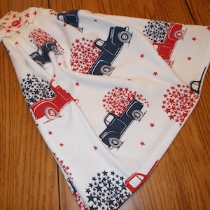 Double Patriotic dish towel truck print- handmade fabric top with button closure