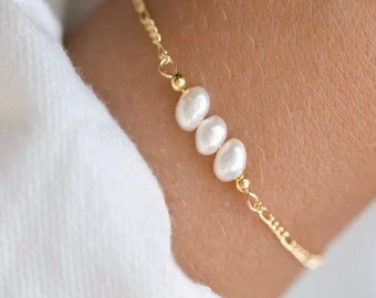 Real Natural Freshwater Pearl Bracelet, Dainty 14k Gold Bracelet, Pearl Beaded Bracelet, Simple Bracelet, Bridesmaid Gift, Christmas Gift