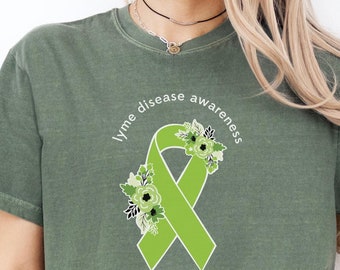 Camiseta de concienciación sobre la enfermedad de Lyme, camiseta de concienciación sobre la enfermedad de Lyme, camiseta de la enfermedad de Lyme, apoyo a la enfermedad de Lyme, cinta de concienciación verde lima, camiseta de colores cómodos